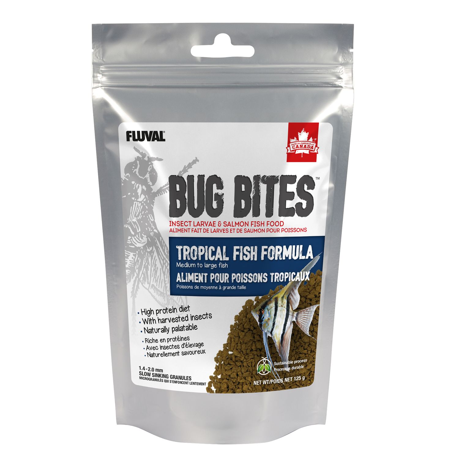 Fluval - Bug Bites Tropical Formula - Medium to Large Fish - 1.4-2.0 mm granules - 125 g (4.4 oz)