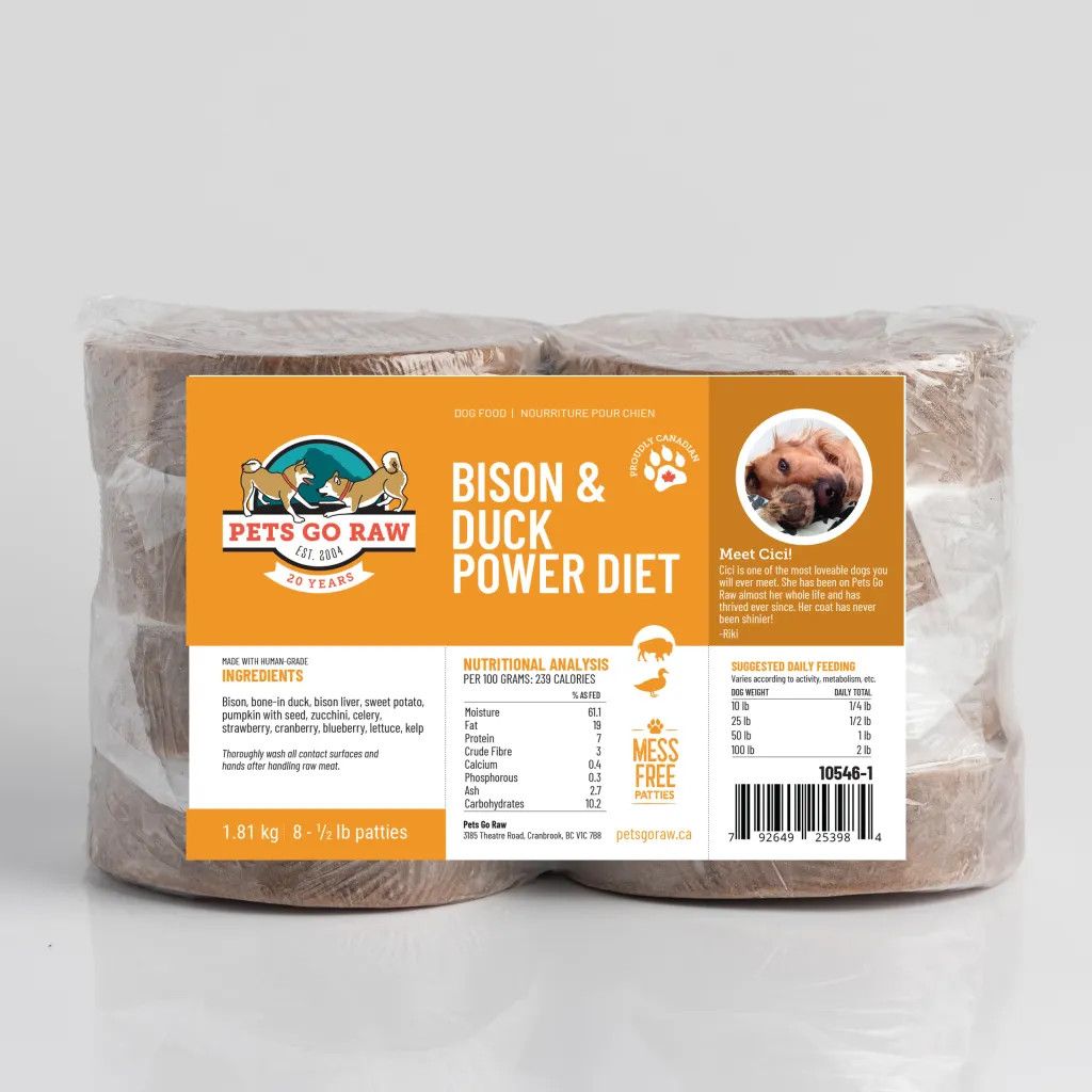 Pets Go Raw - Bison/Duck Power Diet Dog 4lb (1/2lb x 8)