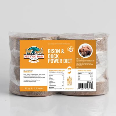 Pets Go Raw - Bison/Duck Power Diet Dog 4lb (1/2lb x 8)
