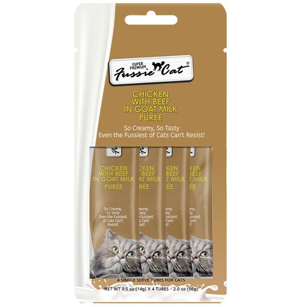 Fussie Cat - Treats Super Premium Chicken w/Beef in Goat Milk Puree 2oz