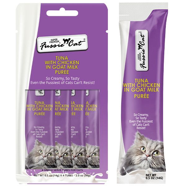 Fussie Cat - Treats Super Premium Tuna w/Chicken in Goat Milk Puree 2oz