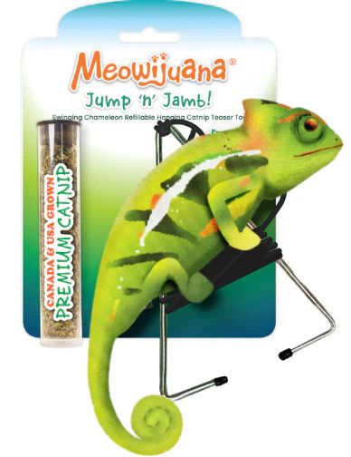 Meowijuana - Catnip Toy Swinging "Jump 'n' Jamb" Green Chameleon