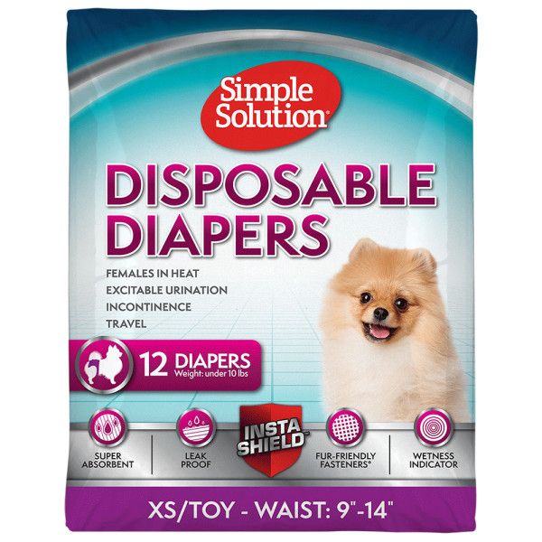 Simple Solution - Disp. Female Diapers 12pk, Size: XS (9-14")