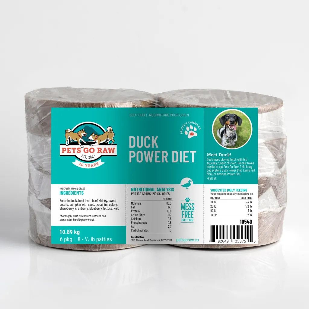 Pets Go Raw - Duck Power Diet, Size: 4lb (1/2lbx8)