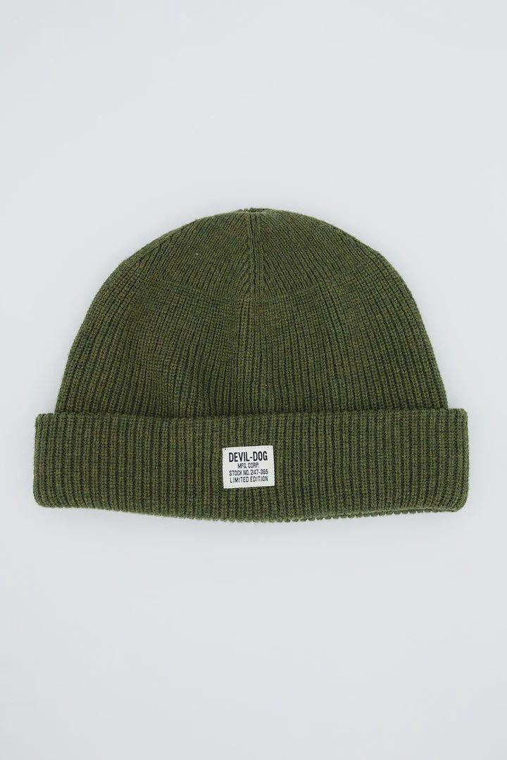 Devil-Dog Knit Beanie - Olive Heather