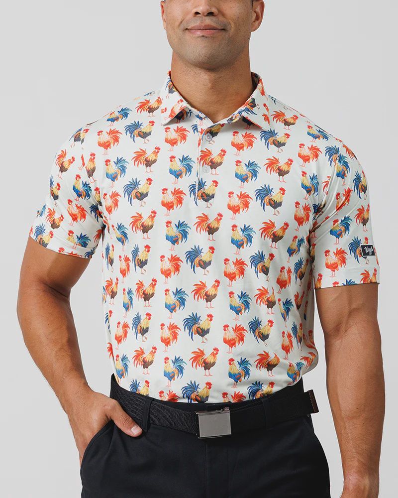 Cocky Rooster Men&#39;s Polo- White