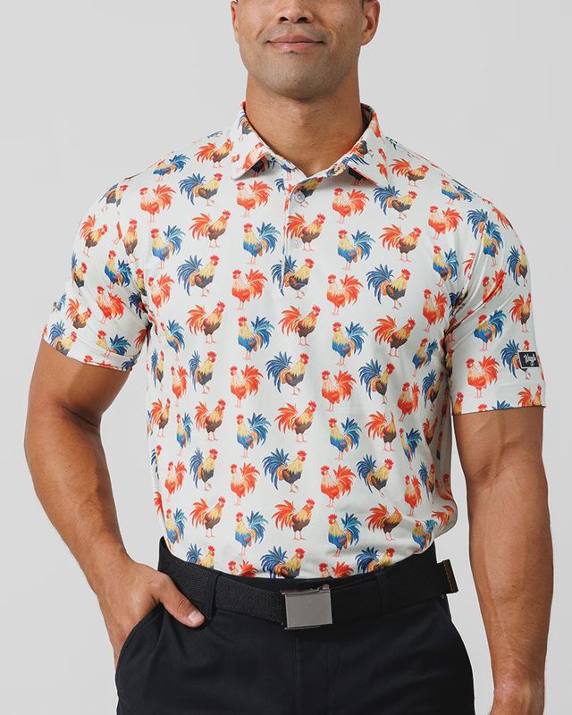 Cocky Rooster Men&#39;s Polo- White