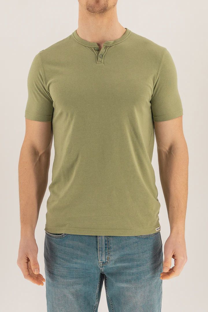Short Sleeve Vintage Henley - Oil Green