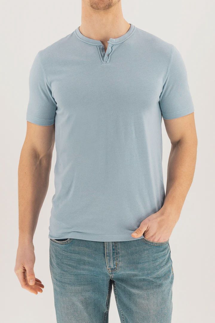Short Sleeve Vintage Henley- Dusty Blue