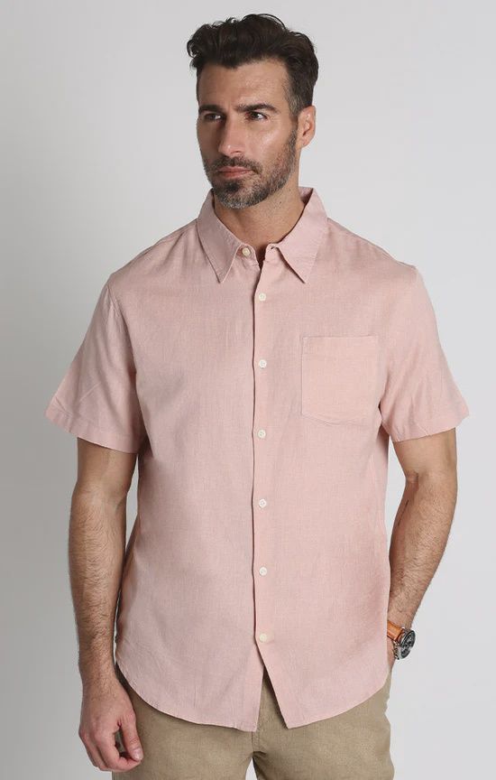 Cotton Linen Short Sleeve Shirt - Pink