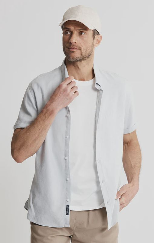 Noho Short Sleeve Linen Viscose Shirt - Light Grey