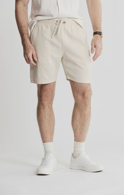 Linen Pull On Short - Beige