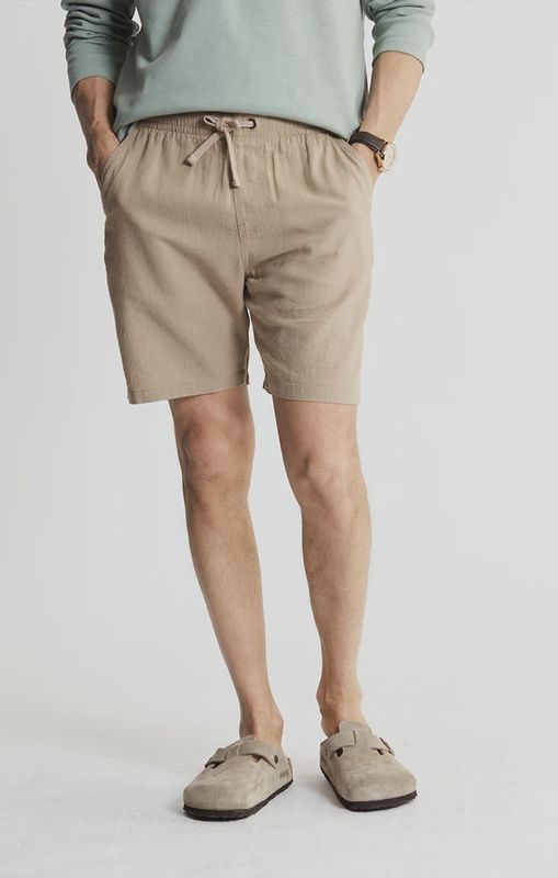 Linen Pull On Short - Tan