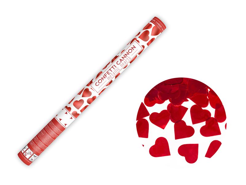 Konfettitykki sydämet, kiiltävä punainen, 60cm
