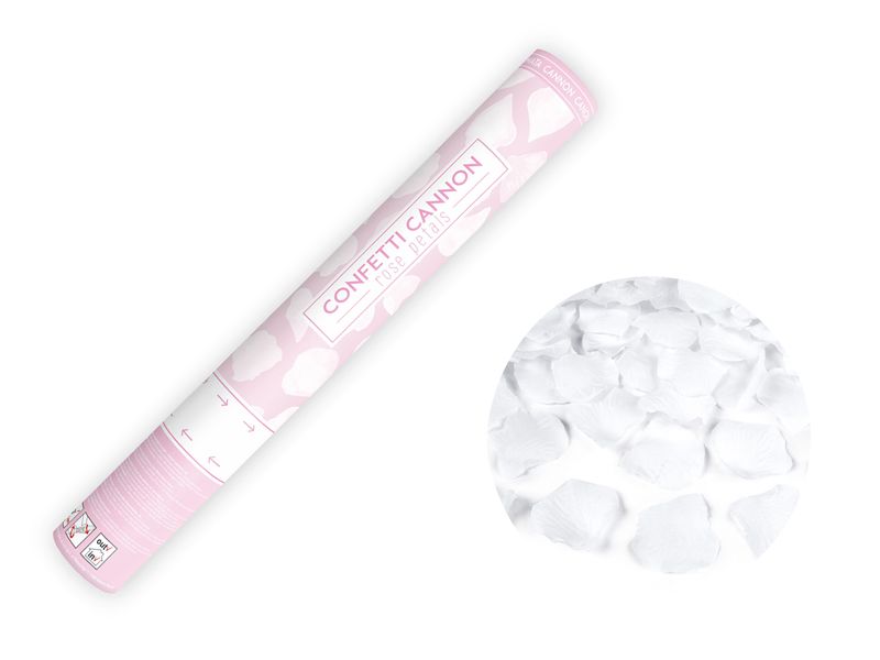 Konfettitykki valkoiset ruusun terälehdet, 40cm