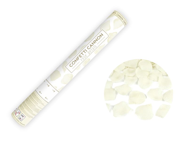 Konfettitykki ruusun terälehdillä, kerma, 40cm