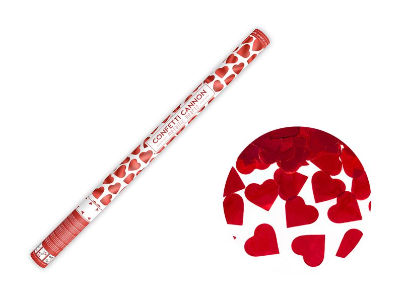 Konfettitykki sydämet, punainen, 80cm