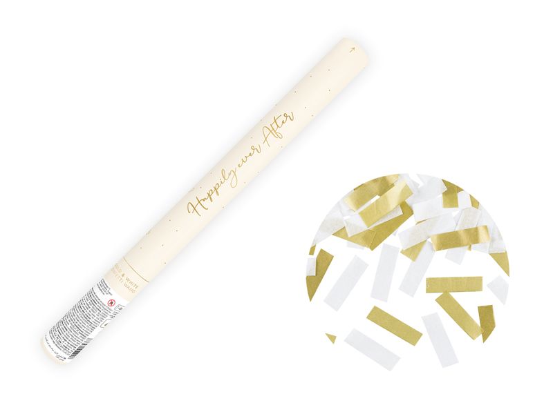 Konfettitykki, kulta&amp;valkoinen, 35cm