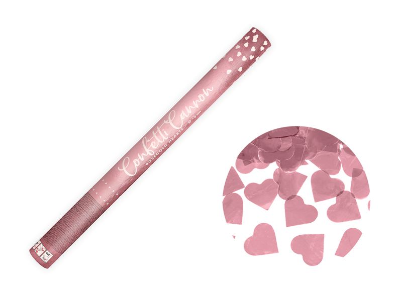 Konfettitykki sydämet, ruusukulta, 60cm