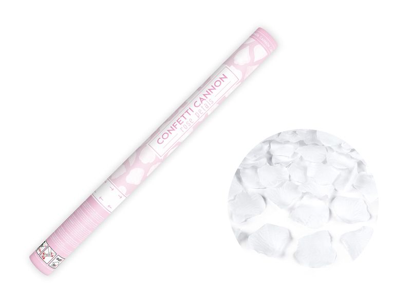 Konfettitykki, valkoiset ruusun terälehdet, 60cm