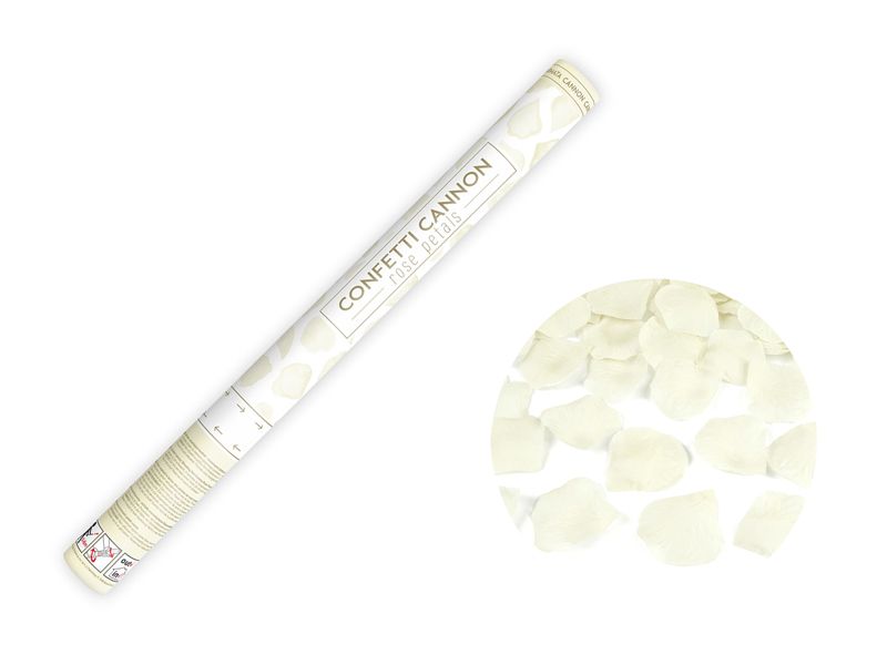 Konfettitykki ruusun terälehdillä, kerma, 60cm