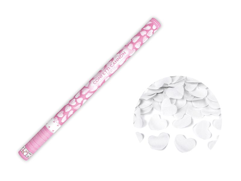 Konfettitykki sydämet, valkoinen, 80cm
