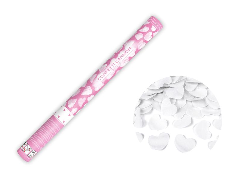 Konfettitykki sydämillä, valkoinen, 60cm