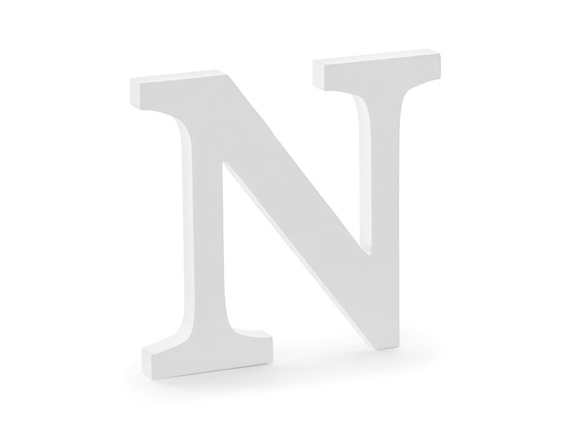 Puinen kirjain N, valkoinen, 20cm