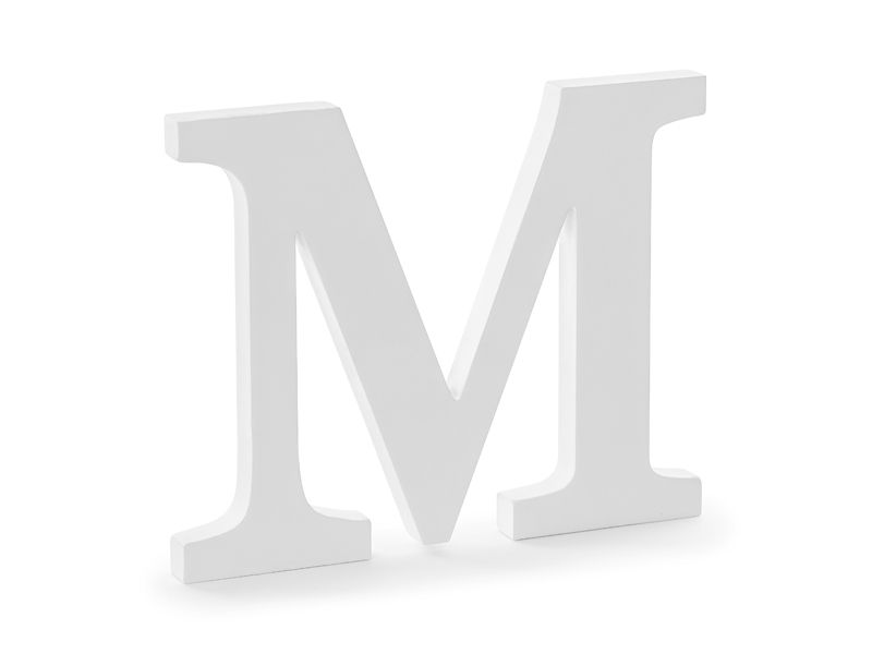 Puinen kirjain M, valkoinen, 20cm