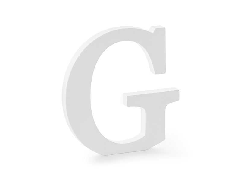 Puinen kirjain G, valkoinen, 20cm
