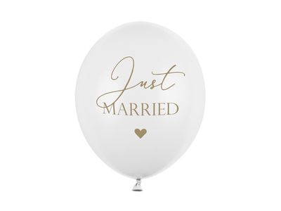 Valkoiset ilmapallot Just Married - 6 kpl