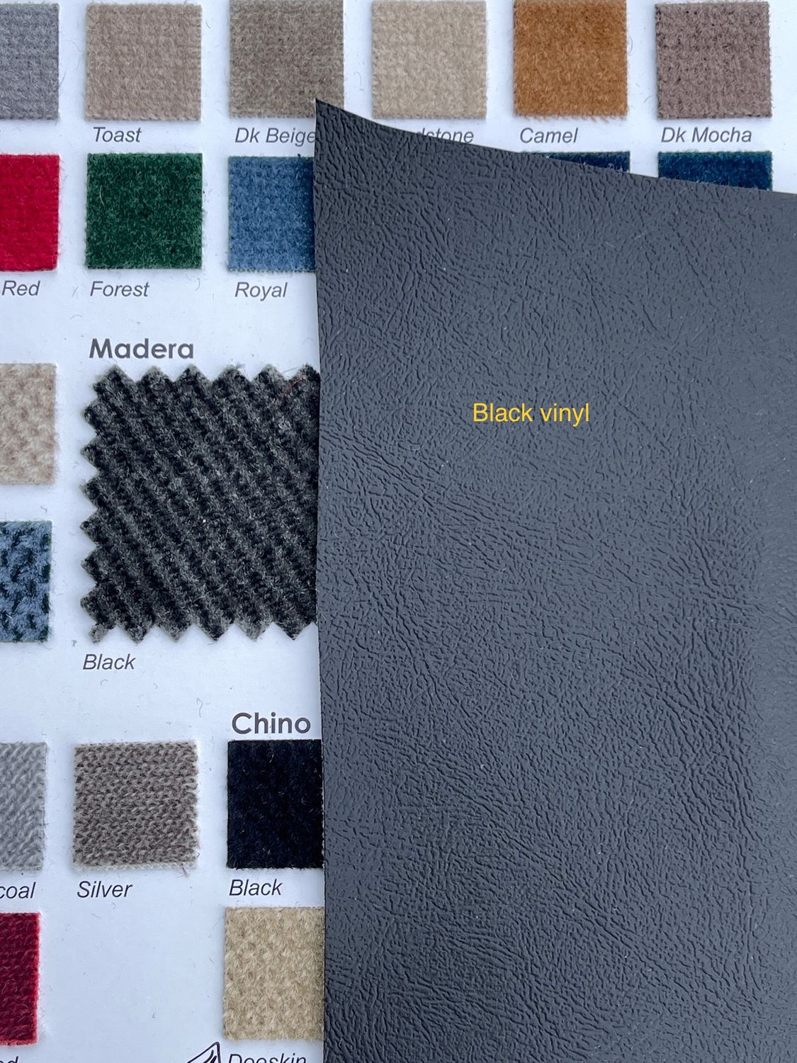 Standard Front Seats Upholstery Set- Black vinyl/Black fabric