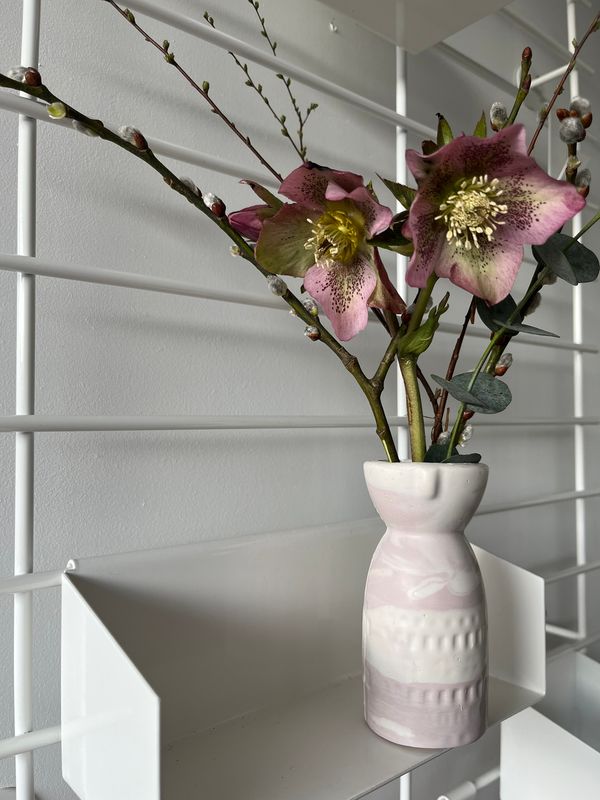 Cadeaubox vaasje en droogboeket roze