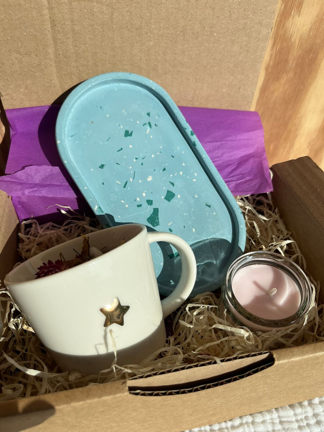 Cadeaubox terrazzo schaaltje met tas en kaarsje