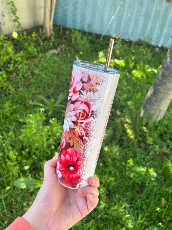 Thermos fleuri embout canette et paille