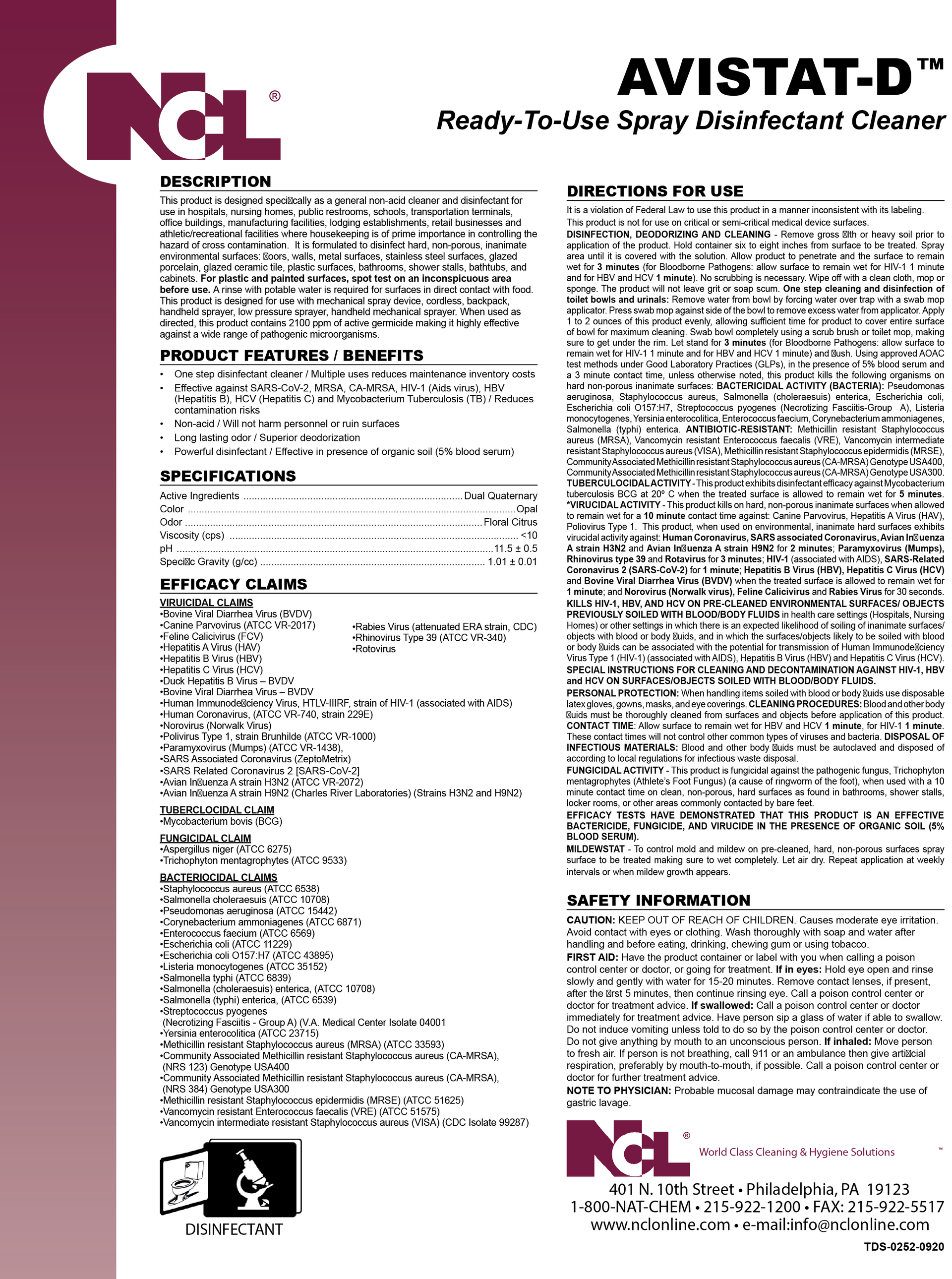 AVISTAT-D RTU DISINFECT CLNR