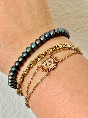Freshwater Black Pearl Necklace w/10k Gold Clasp &amp; Bracelet Set