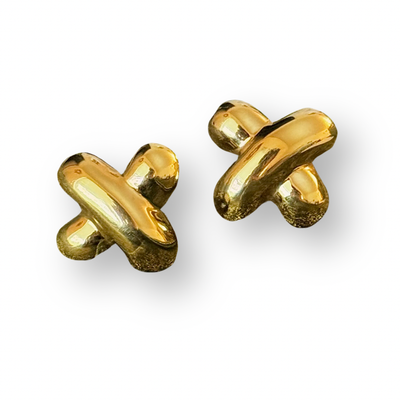14K Gold Puffed Criss Cross Earrings
