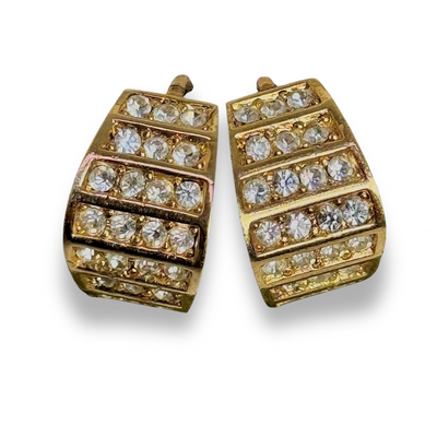 CHRISTIAN DIOR Vintage 1980s Whole Shining Half Hoop Crystals Gold Plated Clip Earrings