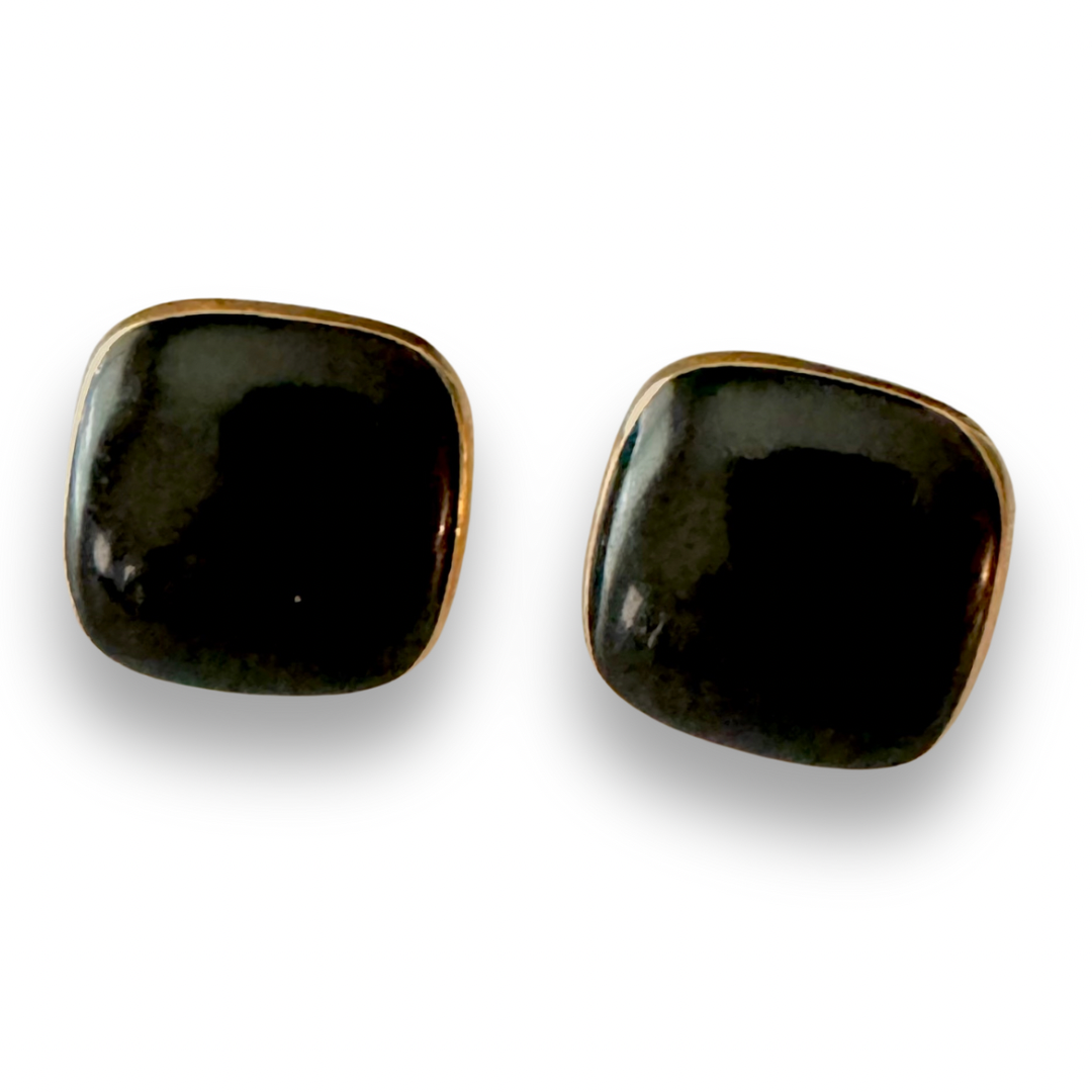 Christian Dior Black Enamel Gold Plated Clip On Earrings
