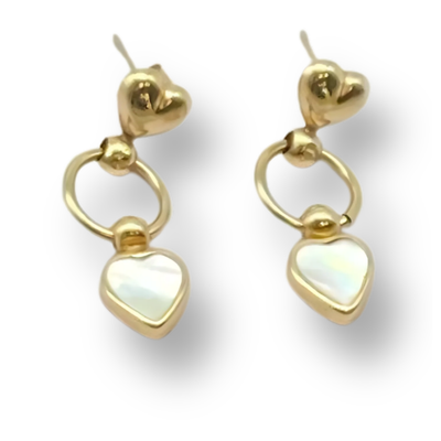 14k Mother of Pearl Heart Dangle Earrings