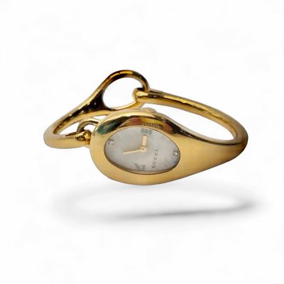 Authentic Gucci Horsebit 103 White Mother of Pearl &amp; 18k Gold Plated Watch