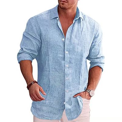 Cotton Linen Autumn Hot Selling Men&#39;s Long Sleeve Shirt Solid Color Casual Style Plus Size Men&#39;s Casual Linen Shirt