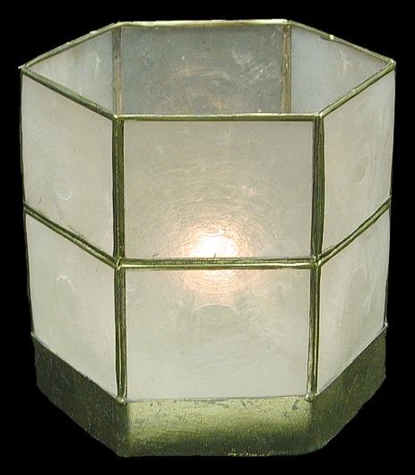 One capiz shell Hex shaped Shell Candle holder measuring 3 1/2 x 3 1/2 inches *******