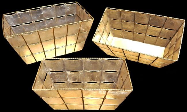 Three Piece Capiz Rectangle Basket 10 x 6 inches, featuring graduated sizes******