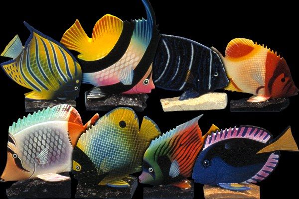 One Tropical hand Painted Fish measuring 6 inches with a stone Base (sold assorted colors &amp; fish)
