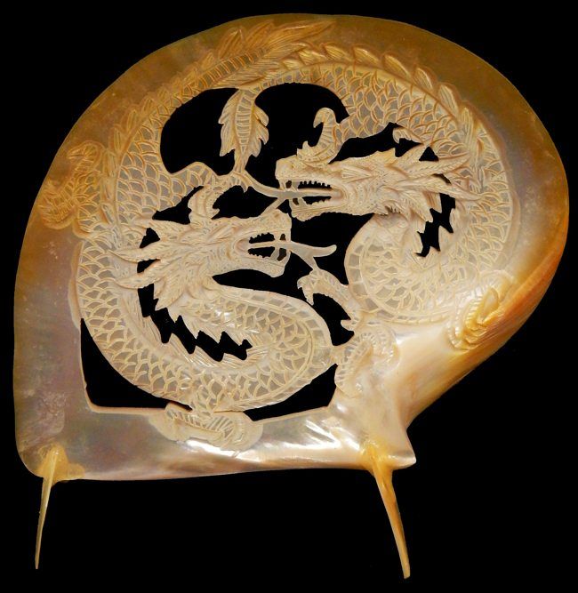 One Gold Lip Dragon art piece, Hand Carved from Gold Mother of pearl oyster, measuring 6 to 8 inches. ******