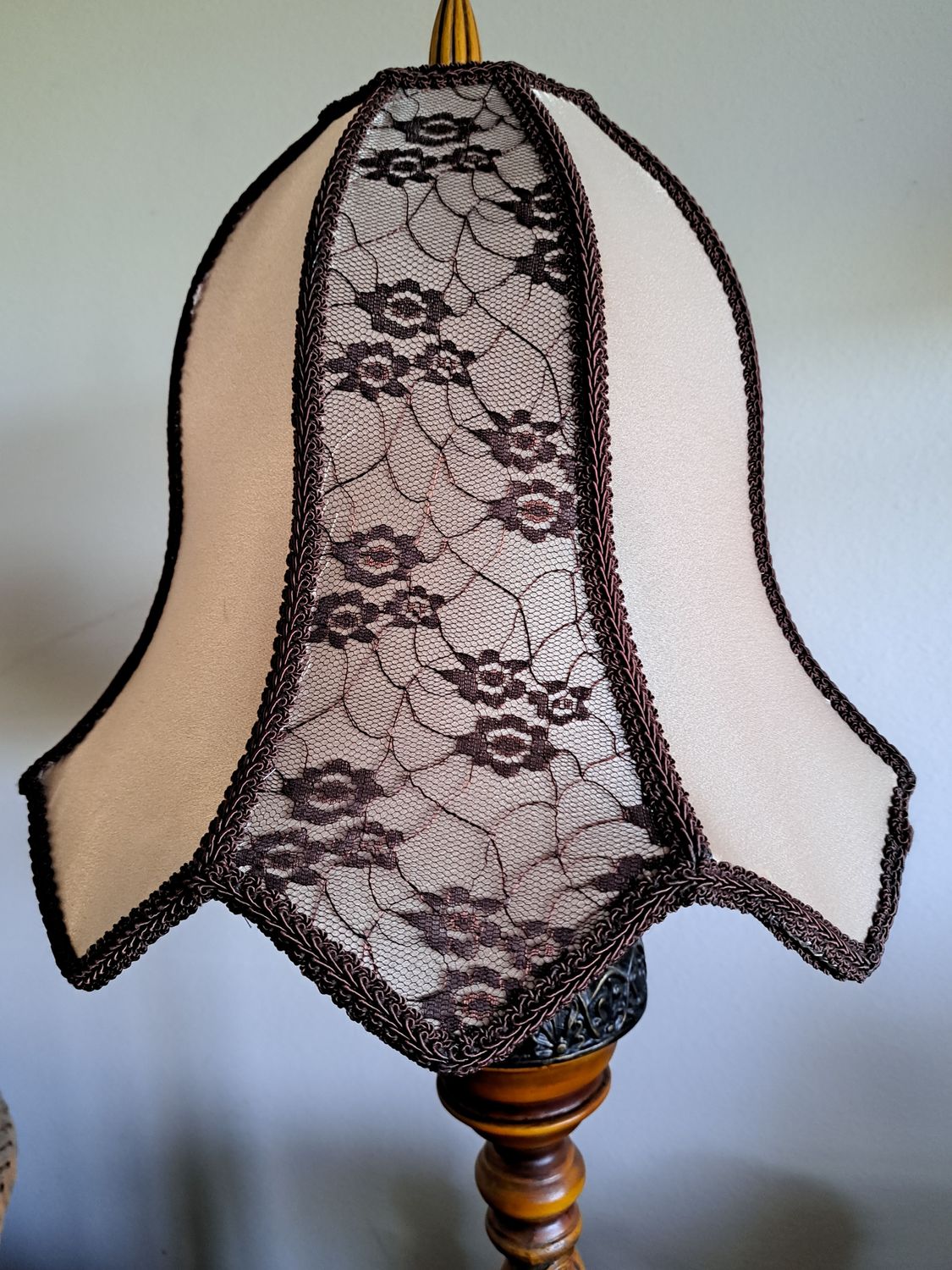 A Tan &amp; Brown 4x14x12&quot; Lotus lamp Shade. See description for details