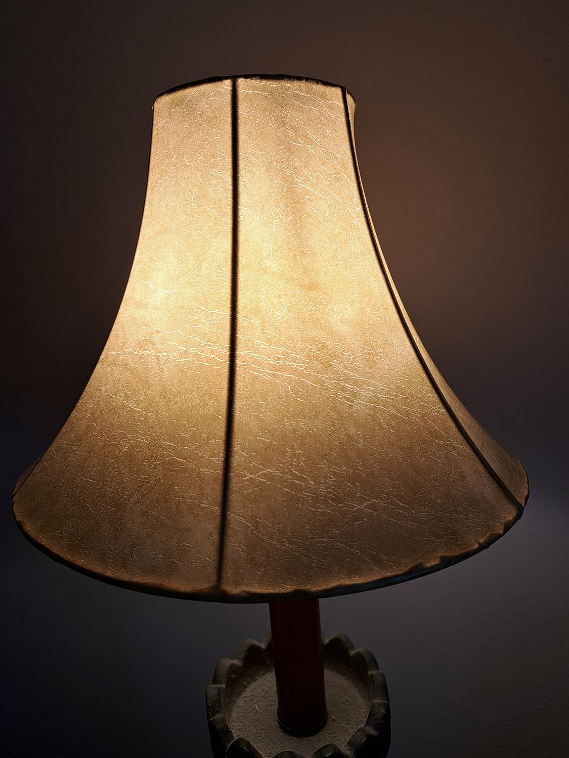 A  6x15x11&quot; Tan Naugahyde Bell shaped lampshade