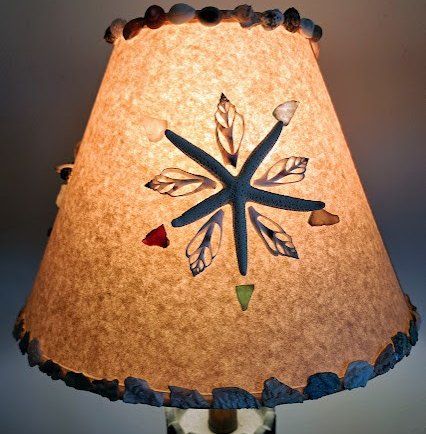One 7x14x10&quot; tan heavy duty paper lampshade with attached sea life decor